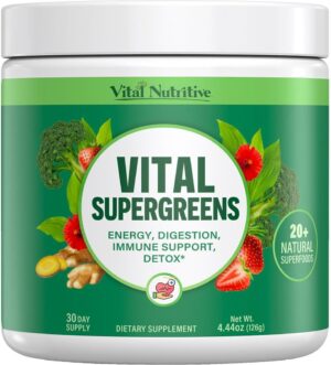 Vital Greens Superfood Powder – Daily Green Drink Powder with Probiotics and Superfoods – Supergreens for Energy Boost, Gut Health, Digestion Support, Plant-Based Nutrition, Vegan Superfoods Vital Greens Superfood Powder – Daily Green Drink Powder with Probiotics and Superfoods – Supergreens for Energy Boost, Gut Health, Digestion Support, Plant-Based Nutrition, Vegan Superfoods