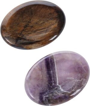 Marrywindix 2 Packs Natural Thumb Worry Stone Set Amethyst Tiger Eye Crystals Healing Stones for Anxiety Stress Relief Meditation Crystal Therapy Marrywindix 2 Packs Natural Thumb Worry Stone Set Amethyst Tiger Eye Crystals Healing Stones for Anxiety Stress Relief Meditation Crystal Therapy