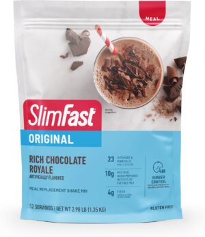SlimFast Meal Replacement Powder, Original Rich Chocolate Royale, Weight Loss Shake Mix, 10g of Protein, 52 Servings (Packaging May Vary) SlimFast Meal Replacement Powder, Original Rich Chocolate Royale, Weight Loss Shake Mix, 10g of Protein, 52 Servings (Packaging May Vary)