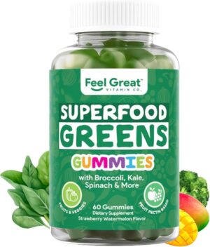 Super greens Gummies – Green Superfoods Supplement with Spinach, Broccoli, Kale, Beet Root, Elderberry for Immunity Support – Fruit and Vegetable Supplement – Watermelon Flavor, 60 Gummies Super greens Gummies – Green Superfoods Supplement with Spinach, Broccoli, Kale, Beet Root, Elderberry for Immunity Support – Fruit and Vegetable Supplement – Watermelon Flavor, 60 Gummies