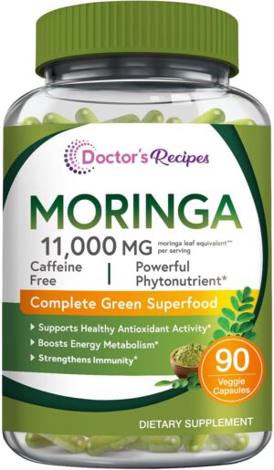 Doctor’s Recipes Moringa 11,000 mg Strength, Complete Green Superfood, Natural Antioxidant Support, Non-GMO, 90 Vegan Caps, No Caffeine Soy Gluten Doctor’s Recipes Moringa 11,000 mg Strength, Complete Green Superfood, Natural Antioxidant Support, Non-GMO, 90 Vegan Caps, No Caffeine Soy Gluten