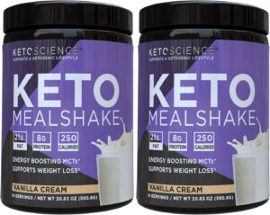 Keto Science Ketogenic Meal Shake, Energy Boosting MCTs, Supports Weight Loss, Keto and Paleo Friendly, High Fat with MCTs, Vanilla Flavor, 28 Servings, 2 Pack Keto Science Ketogenic Meal Shake, Energy Boosting MCTs, Supports Weight Loss, Keto and Paleo Friendly, High Fat with MCTs, Vanilla Flavor, 28 Servings, 2 Pack