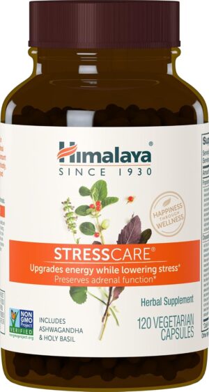 Himalaya StressCare Herbal Supplement, Supports Stress Relief, Energy Support, Relaxation, Occasional Sleeplessness, Ashwagandha, Holy Basil/Tulsi, Gotu Kola, Non-GMO, Vegetarian, 120 Capsules Himalaya StressCare Herbal Supplement, Supports Stress Relief, Energy Support, Relaxation, Occasional Sleeplessness, Ashwagandha, Holy Basil/Tulsi, Gotu Kola, Non-GMO, Vegetarian, 120 Capsules