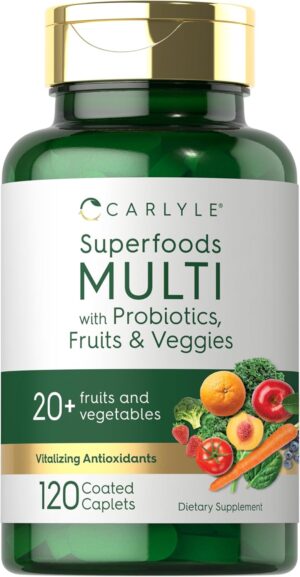 Carlyle Fruits and Veggies Supplement | 120 Count | Superfood Multivitamin with Probiotics | Made with 20 Fruits and Vegetables | Non-GMO & Gluten Free Carlyle Fruits and Veggies Supplement | 120 Count | Superfood Multivitamin with Probiotics | Made with 20 Fruits and Vegetables | Non-GMO & Gluten Free