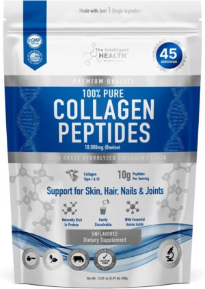 Hydrolyzed Collagen Peptides Powder, Grass Fed, High Protein, Unflavored, Gluten-Free, Paleo & Keto Friendly, 10g per Serving (450g) Supports Skin, Hair, Nails, Joints, & Bones Hydrolyzed Collagen Peptides Powder, Grass Fed, High Protein, Unflavored, Gluten-Free, Paleo & Keto Friendly, 10g per Serving (450g) Supports Skin, Hair, Nails, Joints, & Bones