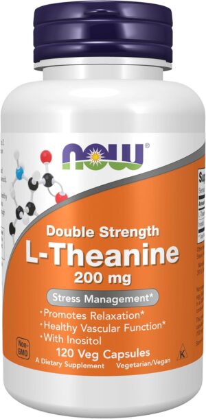 NOW Foods Supplements, L-Theanine 200 mg with Inositol, Stress Management*, 120 Veg Capsules NOW Foods Supplements, L-Theanine 200 mg with Inositol, Stress Management*, 120 Veg Capsules