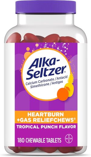 Alka-Seltzer Heartburn+Gas ReliefChews, Fast Antacid + Antigas Relief from Heartburn, Bloating, and Pressure, Fast Acting, Tropical Flavored Heartburn Medicine, 180 Ct (Package May Vary) Alka-Seltzer Heartburn+Gas ReliefChews, Fast Antacid + Antigas Relief from Heartburn, Bloating, and Pressure, Fast Acting, Tropical Flavored Heartburn Medicine, 180 Ct (Package May Vary)
