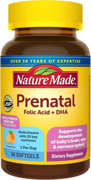 Nature Made Prenatal with Folic Acid + DHA, Prenatal Vitamin and Mineral Supplement for Daily Nutritional Support, 60 Softgels, 60 Day Supply Nature Made Prenatal with Folic Acid + DHA, Prenatal Vitamin and Mineral Supplement for Daily Nutritional Support, 60 Softgels, 60 Day Supply