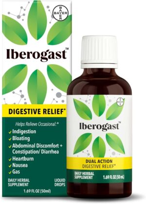 Iberogast Liquid Drops, Herbal Relief of Stomach Upsets: Occasional Indigestion, Bloating, Gas, Nausea, Upset Stomach; Gluten Free; 6-Herb Blend with Iberis Amara, Peppermint, Licorice; 50mL Iberogast Liquid Drops, Herbal Relief of Stomach Upsets: Occasional Indigestion, Bloating, Gas, Nausea, Upset Stomach; Gluten Free; 6-Herb Blend with Iberis Amara, Peppermint, Licorice; 50mL