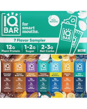 IQBAR Brain and Body Plant Protein Bars – 7 Bar Sampler Pack – Gluten Free, High Fiber, Vegan Snacks – Low Sugar Meal Replacement IQBAR Brain and Body Plant Protein Bars – 7 Bar Sampler Pack – Gluten Free, High Fiber, Vegan Snacks – Low Sugar Meal Replacement