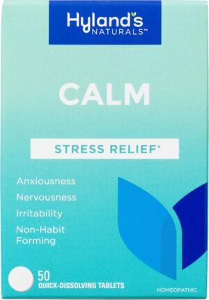 Hyland’s Calm Tablets, Stress Relief Supplement, Natural Relief Of Anxiousness, Nervousness, And Irritability, 50 Count (Pack of 1, 50 Count Total) Hyland’s Calm Tablets, Stress Relief Supplement, Natural Relief Of Anxiousness, Nervousness, And Irritability, 50 Count (Pack of 1, 50 Count Total)