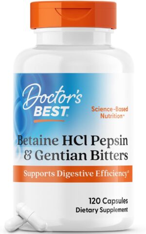 Doctor’s Best Betaine HCI Pepsin & Gentian Bitters, Digestive Enzymes for Protein Breakdown & Absorption, Non-GMO, Gluten Free, 120 Caps, Original Version Doctor’s Best Betaine HCI Pepsin & Gentian Bitters, Digestive Enzymes for Protein Breakdown & Absorption, Non-GMO, Gluten Free, 120 Caps, Original Version