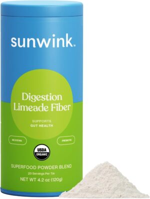Sunwink Digestion Limeade Fiber Superfood Powder | Daily Fiber Powder for Digestion | Prebiotic Fiber Powder with Chicory Root, Burdock, Tangerine Peel | Supports Gut Health | 4.2 oz, 20 Servings Sunwink Digestion Limeade Fiber Superfood Powder | Daily Fiber Powder for Digestion | Prebiotic Fiber Powder with Chicory Root, Burdock, Tangerine Peel | Supports Gut Health | 4.2 oz, 20 Servings