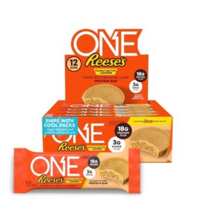 ONE Protein Bars, Reese’s Peanut Butter Lovers, Gluten Free with 18g Protein and 3g Sugar, Pantry Staples, 2.12 oz (12 Count) ONE Protein Bars, Reese’s Peanut Butter Lovers, Gluten Free with 18g Protein and 3g Sugar, Pantry Staples, 2.12 oz (12 Count)
