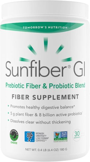 Tomorrow’s Nutrition Sunfiber GI, Prebiotic Fiber & Probiotics, 5g Prebiotic Fiber & 8 Billion Probiotics Per Serving, Low FODMAP, 30-Day Supply, 30 Day Tomorrow’s Nutrition Sunfiber GI, Prebiotic Fiber & Probiotics, 5g Prebiotic Fiber & 8 Billion Probiotics Per Serving, Low FODMAP, 30-Day Supply, 30 Day