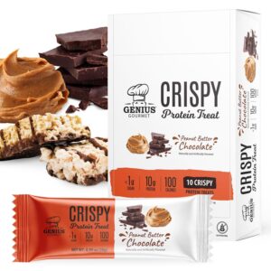 Genius Gourmet Crispy Protein Treat, Chocolate Peanut Butter, Keto Snack, Low Carb, Low Sugar & Gluten Free, Protein Snacks for Adults, 10G of Whey Protein per Protein Bar, 5 Net Carbs, 10 CT Genius Gourmet Crispy Protein Treat, Chocolate Peanut Butter, Keto Snack, Low Carb, Low Sugar & Gluten Free, Protein Snacks for Adults, 10G of Whey Protein per Protein Bar, 5 Net Carbs, 10 CT
