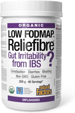 Natural Factors Organic Low FODMAP Reliefiber, Digestive Fiber Powder, Unflavored, 5.3 Oz Natural Factors Organic Low FODMAP Reliefiber, Digestive Fiber Powder, Unflavored, 5.3 Oz