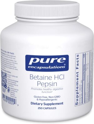 Pure Encapsulations Betaine HCl Pepsin – Digestive Enzymes Supplement for Digestion Aid & Support, Stomach Acid & Nutrient Absorption* – with Betaine HCl Pepsin – 250 Capsules Pure Encapsulations Betaine HCl Pepsin – Digestive Enzymes Supplement for Digestion Aid & Support, Stomach Acid & Nutrient Absorption* – with Betaine HCl Pepsin – 250 Capsules