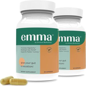 Emma Gut Health – 2 Pack – Gas and Bloating Relief, Constipation, Leaky Gut Repair – Gut Cleanse & Restore Digestion – Regulate Bowel Movement. Probiotics and Laxative Alternative, 120 Capsules Emma Gut Health – 2 Pack – Gas and Bloating Relief, Constipation, Leaky Gut Repair – Gut Cleanse & Restore Digestion – Regulate Bowel Movement. Probiotics and Laxative Alternative, 120 Capsules