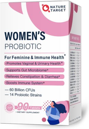 NATURE TARGET Probiotics-for-Women with Prebiotics, Cranberry and D-Mannose, 60-Billion-CFUs, Women’s Probiotic for Digestive Health/Gut Health/Immune Booster NATURE TARGET Probiotics-for-Women with Prebiotics, Cranberry and D-Mannose, 60-Billion-CFUs, Women’s Probiotic for Digestive Health/Gut Health/Immune Booster