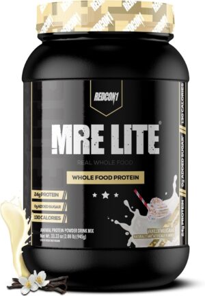 REDCON1 MRE Lite Whole Food Protein Powder, Vanilla Milkshake – Low Carb & Whey Free Meal Replacement with Animal Protein Blends – Easy to Digest Supplement Made with MCT Oils (30 Servings) REDCON1 MRE Lite Whole Food Protein Powder, Vanilla Milkshake – Low Carb & Whey Free Meal Replacement with Animal Protein Blends – Easy to Digest Supplement Made with MCT Oils (30 Servings)