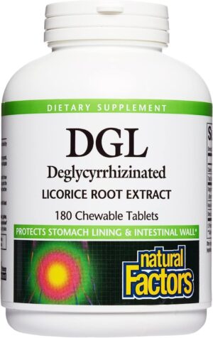 Natural Factors, Chewable DGL 400 mg, Licorice Extract for Healthy Digest, 180 Count (Pack of 1) Natural Factors, Chewable DGL 400 mg, Licorice Extract for Healthy Digest, 180 Count (Pack of 1)