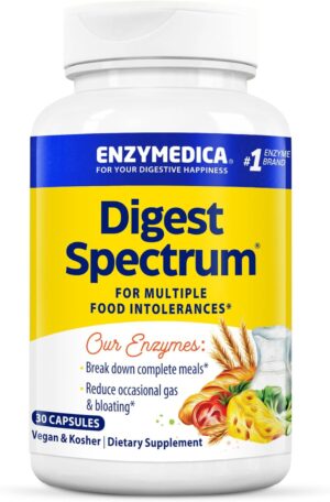 Enzymedica Digest Spectrum, Digestive Enzymes for Multiple Food Intolerances, Offers Fast-Acting Gas & Bloating Relief, 30 Count Enzymedica Digest Spectrum, Digestive Enzymes for Multiple Food Intolerances, Offers Fast-Acting Gas & Bloating Relief, 30 Count