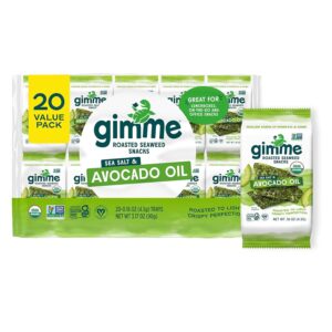 Gimme Seaweed Organic Premium Roasted Seaweed Snacks, Sea Salt & Avocado Oil, 20 Count, Keto, Vegan, Gluten-Free, Great Source of Omega3s and Iodine, Healthy On-The-Go Snack for Kids and Adults Gimme Seaweed Organic Premium Roasted Seaweed Snacks, Sea Salt & Avocado Oil, 20 Count, Keto, Vegan, Gluten-Free, Great Source of Omega3s and Iodine, Healthy On-The-Go Snack for Kids and Adults