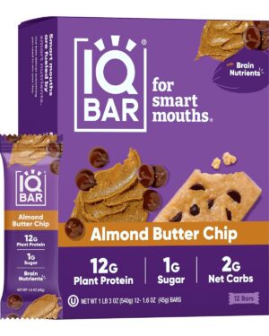 IQBAR Brain and Body Plant Protein Bars – Almond Butter Chip – 12-Count Low Carb – Gluten Free, High Fiber, Vegan Snacks – Low Sugar Meal Replacement IQBAR Brain and Body Plant Protein Bars – Almond Butter Chip – 12-Count Low Carb – Gluten Free, High Fiber, Vegan Snacks – Low Sugar Meal Replacement