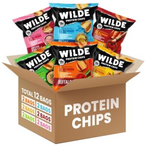 WILDE Protein Chips Variety Pack, High Protein Snacks, Gluten Free Keto Chips Made With Real Ingredients, 1.34oz Bags, Pack of 12 Low Carb Snack Box WILDE Protein Chips Variety Pack, High Protein Snacks, Gluten Free Keto Chips Made With Real Ingredients, 1.34oz Bags, Pack of 12 Low Carb Snack Box