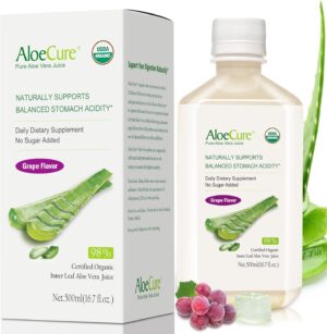 AloeCure USDA Organic Aloe Vera Juice Grape Flavor, Made Within 12 Hours of Harvest – Pure Aloe Vera Digestive & Immune Health Supplement, Helps Maintain Balanced Stomach Acidity, 16.7oz Bottle AloeCure USDA Organic Aloe Vera Juice Grape Flavor, Made Within 12 Hours of Harvest – Pure Aloe Vera Digestive & Immune Health Supplement, Helps Maintain Balanced Stomach Acidity, 16.7oz Bottle