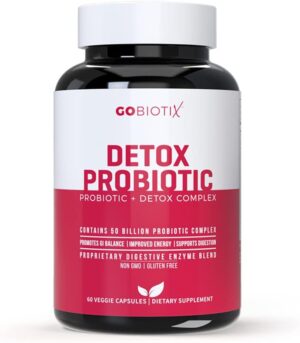 GOBIOTIX Detox Probiotic Supplement for Digestive Health – Milk Thistle, Turmeric, and Dandelion Root, Enzymes for Gut Health – 50 Billion CFU – 60 Capsules