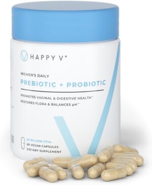 Happy v Dr. Formulated Vaginal Probiotics for Women Odor & Itch Support, Urinary & Gut Health, pH Balance | Womens Daily Probiotic with Patented Prebiotics & Lactobacillus for Feminine Wellness Happy v Dr. Formulated Vaginal Probiotics for Women Odor & Itch Support, Urinary & Gut Health, pH Balance | Womens Daily Probiotic with Patented Prebiotics & Lactobacillus for Feminine Wellness