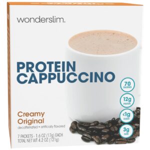 WonderSlim Protein Cappuccino, Creamy Original, Low Sugar, Gluten Free, Keto Friendly & Low Carb (7ct)
