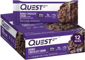 Quest Nutrition Double Chocolate Chunk Protein Bars, 20g Protein Bars, 1g Sugar, 4g Net Carb, Gluten Free, Keto Friendly, 12 Count