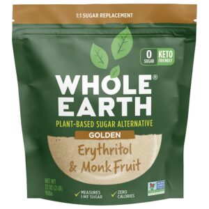Whole Earth, Plant-Based Sugar Alternative – Golden Sweetener Erythritol & Monk Fruit, Zero Calories, No Artificial Colors and Keto Friendly (32Oz / 2Lb) Whole Earth, Plant-Based Sugar Alternative – Golden Sweetener Erythritol & Monk Fruit, Zero Calories, No Artificial Colors and Keto Friendly (32Oz / 2Lb)