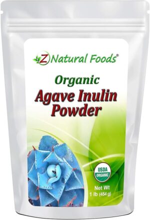 Z Natural Foods Organic Agave Inulin Powder, Natural Fiber Supplement, Prebiotic Superfood Powder for Drinks, Smoothies, and Recipes, Raw, Non-GMO, Vegan, Gluten-Free, Kosher, 1 lb Z Natural Foods Organic Agave Inulin Powder, Natural Fiber Supplement, Prebiotic Superfood Powder for Drinks, Smoothies, and Recipes, Raw, Non-GMO, Vegan, Gluten-Free, Kosher, 1 lb