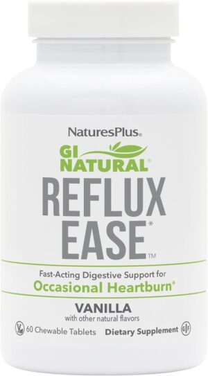 Natures Plus GI Natural Reflux Ease, Vanilla – 60 Chewable Tablets – Fast-Acting Digestive Support – Vegetarian, Gluten Free – 60 Servings Natures Plus GI Natural Reflux Ease, Vanilla – 60 Chewable Tablets – Fast-Acting Digestive Support – Vegetarian, Gluten Free – 60 Servings