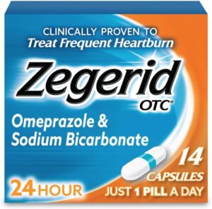 Zegerid OTC 24-Hour Heartburn Relief, The Only Proton Pump Inhibitor with Omeprazole 20mg + Sodium Bicarbonate, Treats Frequent Heartburn, 14ct Capsules Zegerid OTC 24-Hour Heartburn Relief, The Only Proton Pump Inhibitor with Omeprazole 20mg + Sodium Bicarbonate, Treats Frequent Heartburn, 14ct Capsules