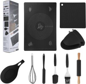 13-in-1 sourdough starter Kit – Premium Silicone Baking Mat with Heat-Resistant Utensils, Non-Slip Dough Roller Mat and Pastry Scraper,Baking & Cooking Essentials Set
