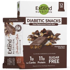 Extend Sugar Free Protein Bars, Perfect Diabetic Snacks, High Protein and Fiber, Hunger Control & Steady Energy, Low Carb, Keto Friendly, Chocolate Peanut Butter, 12 Count Extend Sugar Free Protein Bars, Perfect Diabetic Snacks, High Protein and Fiber, Hunger Control & Steady Energy, Low Carb, Keto Friendly, Chocolate Peanut Butter, 12 Count