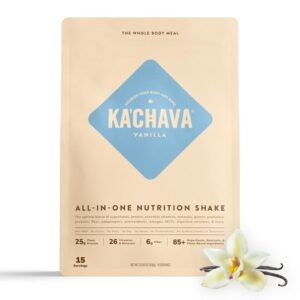 Ka’Chava All-In-One Nutrition Shake Blend, Vanilla, 15 Servings, 85+ Superfoods & Nutrients, Meal Replacement, Greens Plant-Based Superfood Powder Protein Drink, Digestive Enzymes & Probiotics, Vegan Dairy Gluten Free