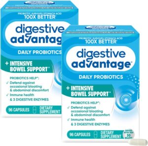Digestive Advantage IBS Probiotics for Digestive Health & Intensive Bowel Support, for Women & Men with Digestive Enzymes, Support for Occasional Bloating & Gut Health, 96ct Capsules (2) Digestive Advantage IBS Probiotics for Digestive Health & Intensive Bowel Support, for Women & Men with Digestive Enzymes, Support for Occasional Bloating & Gut Health, 96ct Capsules (2)