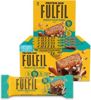 FULFIL Protein Snack Bars, Chocolate Salted Caramel Flavored, Gluten Free with 15g Protein, Pantry Staples, 12 Count
