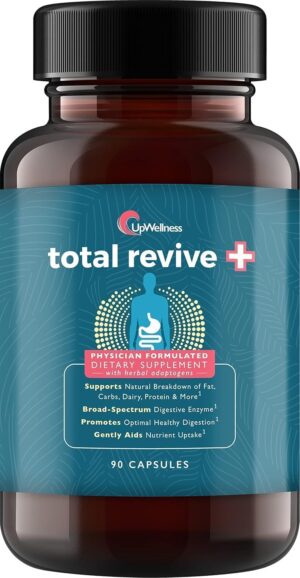Total Revive + – Broad Spectrum Digestive Enzymes – 90 Capsules – 10 Essential Enzymes and 3 Herbal Adaptogens – Physician Formulated
