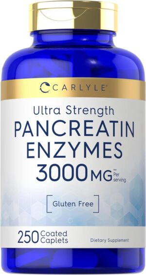 Carlyle Pancreatin Digestive Enzymes | 3000mg | 250 Caplets | Non-GMO, Gluten Free | High Potency Formula Carlyle Pancreatin Digestive Enzymes | 3000mg | 250 Caplets | Non-GMO, Gluten Free | High Potency Formula