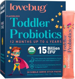 LOVEBUG Award Winning Probiotics | Constipation & Stomach Discomfort | Softer Bowel Movements | Easy-to-Take Powder | Ages 12 Months to 4 Years | 30 Packets LOVEBUG Award Winning Probiotics | Constipation & Stomach Discomfort | Softer Bowel Movements | Easy-to-Take Powder | Ages 12 Months to 4 Years | 30 Packets