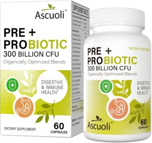 Ascuoli Probiotics for Women & Men – 300 Billion CFU, 22 Strains Probiotics + 15 Organic Herbs Blend, Daily Probiotics for Digestive Health, Immune, Gut, Bloating – 60 Capsule Ascuoli Probiotics for Women & Men – 300 Billion CFU, 22 Strains Probiotics + 15 Organic Herbs Blend, Daily Probiotics for Digestive Health, Immune, Gut, Bloating – 60 Capsule