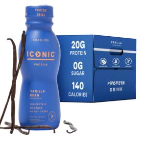 Iconic Protein Drinks, Vanilla Bean (12 Pack) – Sugar Free & Low Carb – 20g Grass Fed Protein – Lactose Free, Gluten Free, Non-GMO, Kosher – Keto Friendly Protein Shakes Iconic Protein Drinks, Vanilla Bean (12 Pack) – Sugar Free & Low Carb – 20g Grass Fed Protein – Lactose Free, Gluten Free, Non-GMO, Kosher – Keto Friendly Protein Shakes