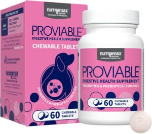 Nutramax Proviable Probiotics for Dogs, Daily Digestive Health Supplement with Multiple Strains of Bacteria, Dog Probiotics Plus Prebiotics, 60 Chewable Tablets Nutramax Proviable Probiotics for Dogs, Daily Digestive Health Supplement with Multiple Strains of Bacteria, Dog Probiotics Plus Prebiotics, 60 Chewable Tablets